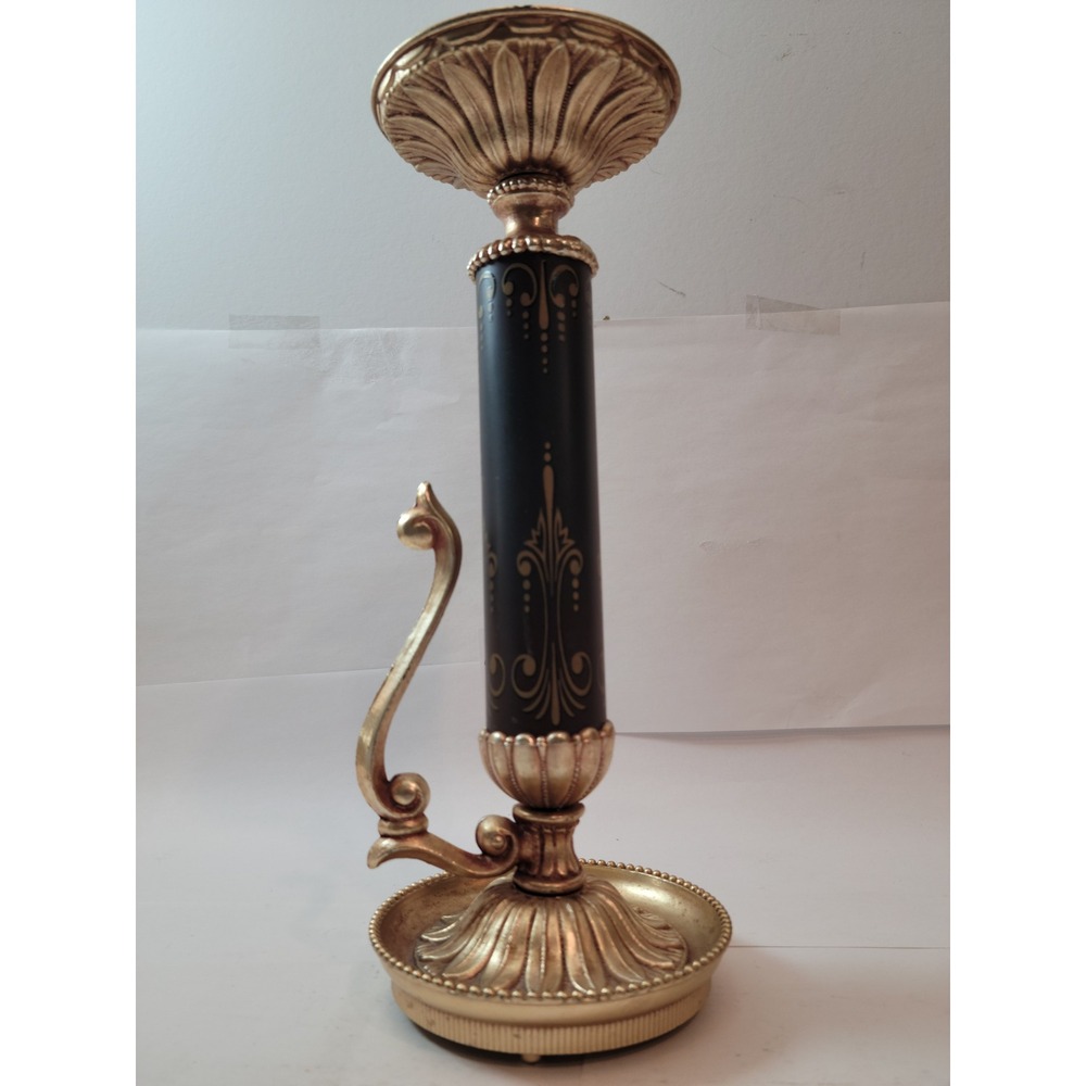 Vintage Dilly Hollywood Regency Black and Gold Chamberstick Candlestick Holder